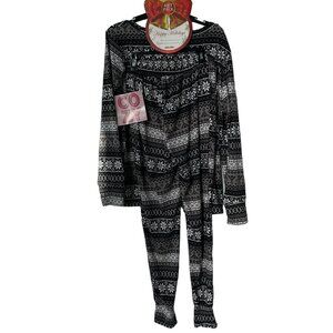 Shosho Pajama Set Size Large Snowflakes Fair Isle Black Christmas Family NEW